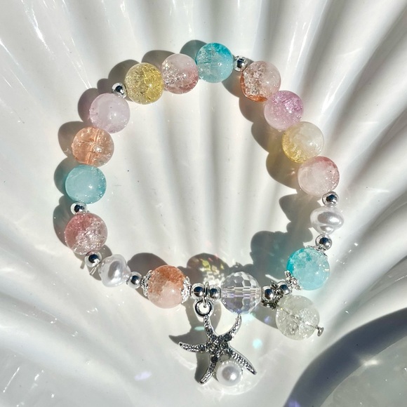 Coastal Glass Beaded Bracelet With Starfish Charm NWOT - Picture 3 of 4